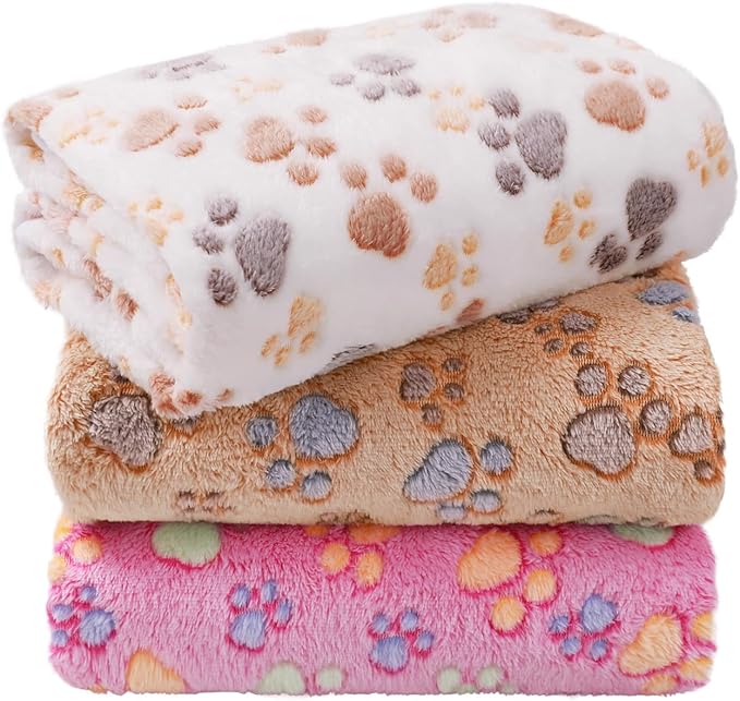 LINENLUX 1 Pack 3 Blankets Super Soft Fluffy Premium Fleece Dog Blankets for Puppy Cat Pet Blanket Flannel Throw Warm Sleep Dog Paw-3pcs 60x40 inch