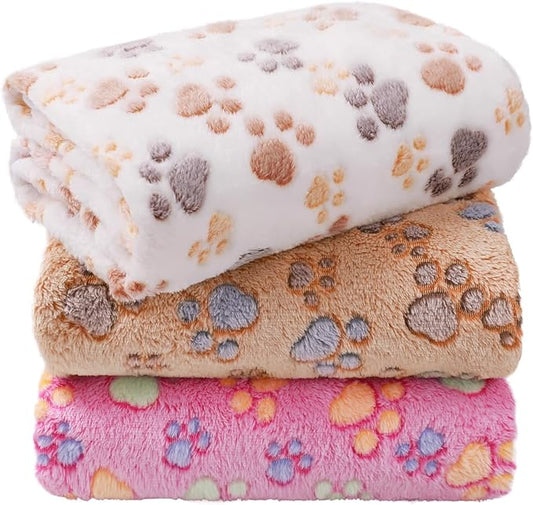 LINENLUX 1 Pack 3 Blankets Super Soft Fluffy Premium Fleece Dog Blankets for Puppy Cat Pet Blanket Flannel Throw Warm Sleep Dog Paw-3pcs 23x16 inch