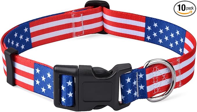 Mihqy American Flag Dog Collar - Patriotic, US Flag Pattern, Star & Stripes, Fourth of July Dog Collar, Adjustable for Small Medium Large Dogs(Classic US,L)
