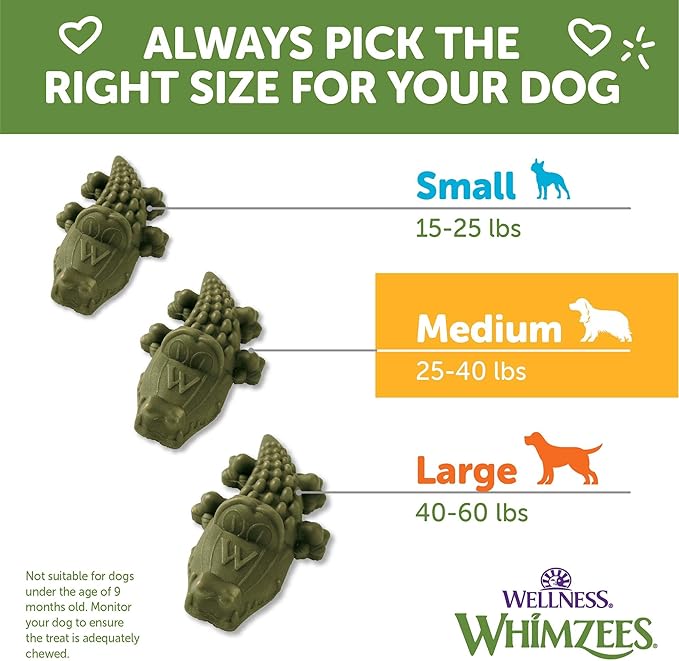 Whimzees Wellness Alligator Natural Dog Dental Treat, Chews, Freshens Breath, Medium Size, 12.7 oz Bag, 12 Count