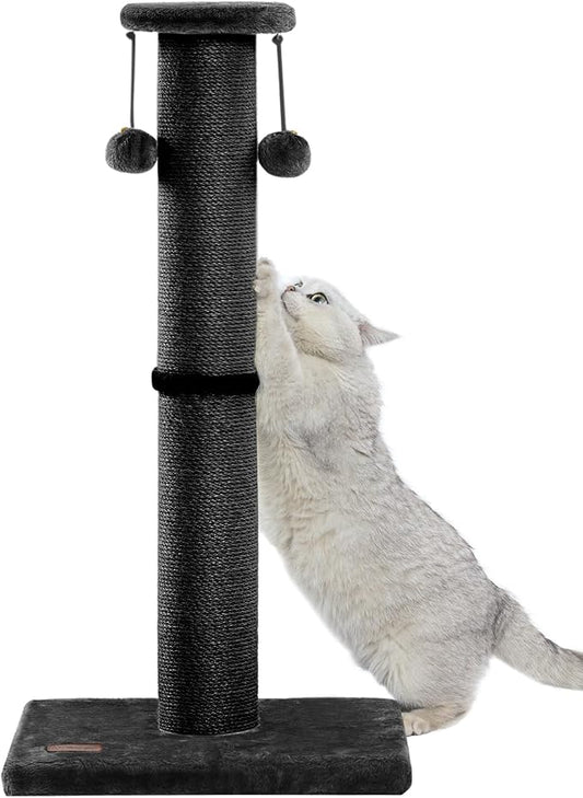 34Inch Tall Cat Scratching Post,4.3Inch Diameter Large Sisal Cat Scratch Post with Ball, Sturdy and Durable Cat Scratcher for Indoor Cats Adults Black