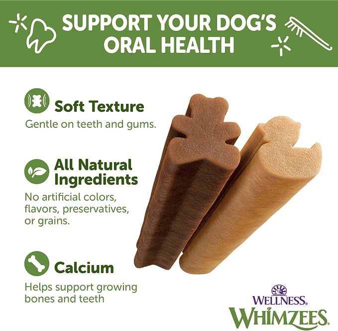 Wellness WHIMZEES Puppy Natural Dog Dental Treat, Chews, Freshens Breath, Medium/Large Size, 7.9 oz Bag, 14 Count