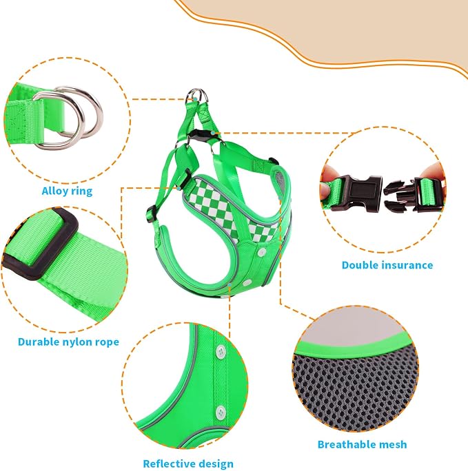 Dog Harness with Leash Set, Adjustable Step in with Breathable Padded Vest Harness for Medium Large Dogs Training and Running (M Green)