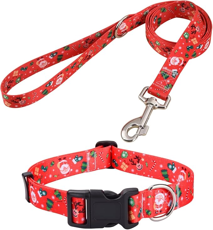 Mihqy Christmas Dog Collar and Leash Set - Premium Adjustable Dog Collar for Small Medium Large Dogs (Christmas Set,S)