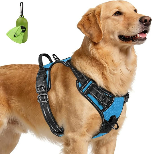Joytale No Pull Dog Harness for Extra Large Dogs, Reflective Pet Vest with Front Clip, Adjustable Soft Padded Harnesses with Easy Control Handle for Training and Walking, Sky Blue, XL