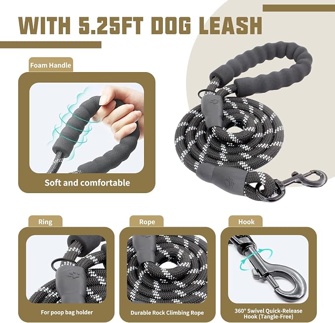 AUROTH Dog Harness and Leash Set, Soft Padded Service Dog Vest with 5.25FT Dog Leash, No Choke, Easy On Pet Vest, Adjustable Reflective No Pull Dog Harness for Large Dogs, Easy Walking and Training