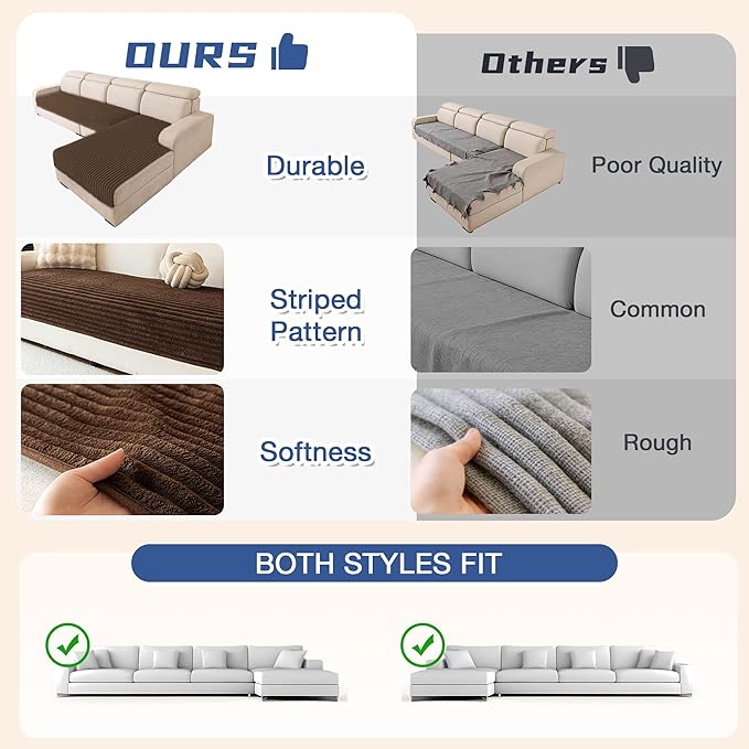 MYSKY HOME Couch Covers for Sectional Sofa, L Shaped Couch Cover, 100% Waterproof Couch Covers for Dogs, Sectional Couch Cover, Non Slip 2 Pieces Sofa Cover, Chocolate, 35"x63"+35"x63"