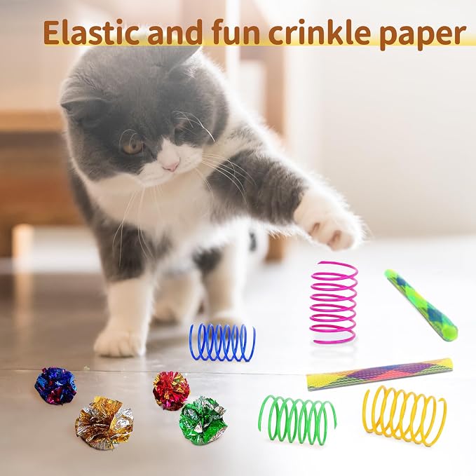iCAGY 25 Pcs Cat Toys for Cats, Indoor Kittens - Interactive Variety Pack, 45 inches Rainbow Cat Tunnel, Feather Teaser, Feather Golf, Mice, Springs, Balls, Noise Toys - Rainbow/Colorful 45"