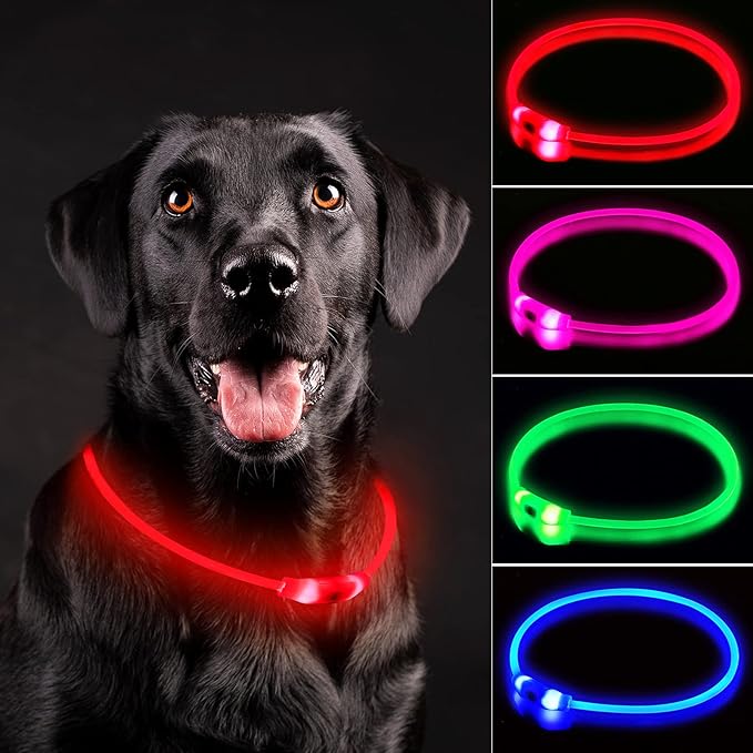 NOVKIN LED Dog Collar, Cut-to-Fit Light Up Dog Collar for Night Walking, IP67 Waterproof USB Rechargeable Glowing Pet Collar, High Visibility Super Bright Safety Lights for S/M/L Dogs(Red)