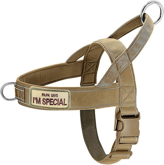 No Pull Dog Harness Brown for Small Medium Large Sized Dogs, Reflective Escape Proof Adjustable Dog Harnesses with 2 Patch, S