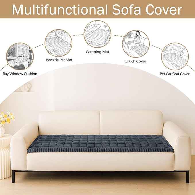 hyha Couch Cover for Dogs Washable, Non Slip Thick Flannel Sofa Protector, Pet Friendly Plush Furniture Cover for Sectional Sofa & Loveseat (Charcoal Grey, 35.4" x 88")