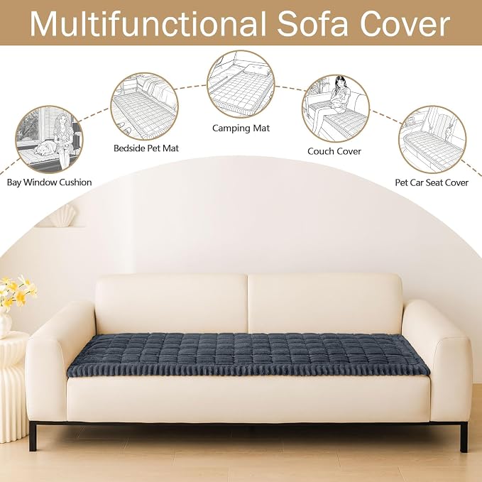 hyha Couch Cover for Dogs Washable, Non Slip Thick Flannel Sofa Protector, Pet Friendly Plush Furniture Cover for Sectional Sofa & Loveseat (Charcoal Grey, 27.6" x 47")
