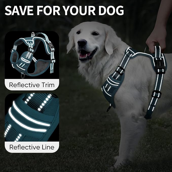 HEELE Dog Harness for Large Dogs No Pull Dog Vest Harness for Large Dog with Soft Padded Handle Reflective for Outdoor Training, Blackish Green, XL