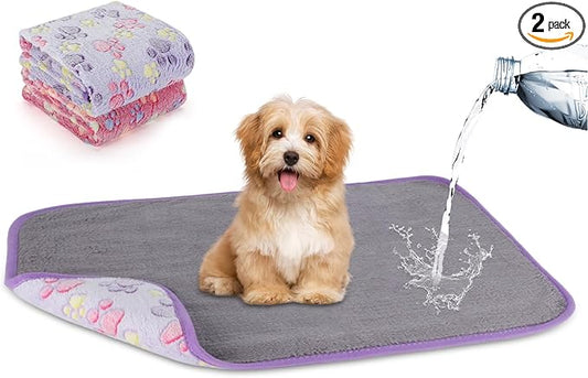 YUEPET Waterproof Dog Blankets, 2 Pack Washable Dog Blankets for Bed Couch Sofa Protector Fleece Flannel Puppy Blanket Soft Plush Reversible Throw Blanket for Small Dogs Puppy Cat 23"×16"(Purple+Pink)