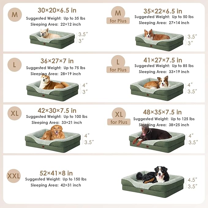EHEYCIGA Orthopedic XL Dog Bed for Large Sized Dog, 42x30 Inch Extra Large Memory Foam Dog Couch Bed with Sides, Waterproof Liner & Washable Removable Cover, Green