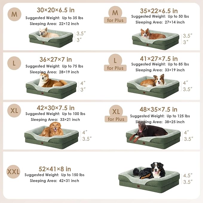 EHEYCIGA Orthopedic Dog Bed for Medium Dog, 30x20 Inch Memory Foam Dog Couch Bed with Sides, Waterproof Liner & Washable Removable Cover, Bolster Pet Sofa, Green