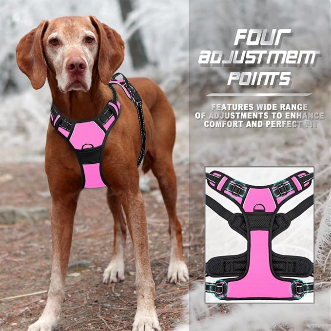 BARKBAY No Pull Dog Harness Front Clip Heavy Duty Reflective Easy Control Handle for Large Dog Walking(Pink,XL)