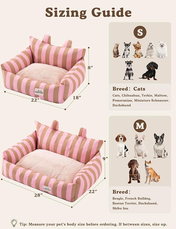 Cat Couch, Reversible Pet Bed for Indoor Cats – 2-Sided Cat Sofa with Oxford Fabric and Plush Fleece, Washable Small Dog Couch for Puppies and Senior Pets, Non-Slip Bottom, 28 inch, Pink Brown