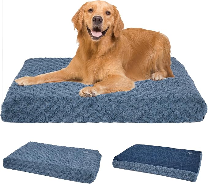EMPSIGN Stylish Dog Bed Mat Dog Crate Pad Mattress Reversible (Cool & Warm), Water Proof Linings, Removable Machine Washable Cover, Firm Support Pet Crate Bed for Small to XX-Large Dogs, Navy/Grey