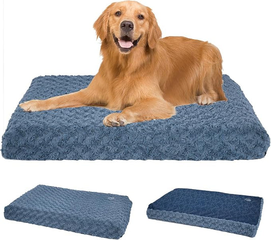EMPSIGN Stylish Dog Bed Mat Dog Crate Pad Mattress Reversible (Cool & Warm), Water Proof Linings, Removable Machine Washable Cover, Firm Support Pet Crate Bed for Small to XX-Large Dogs, Navy/Grey