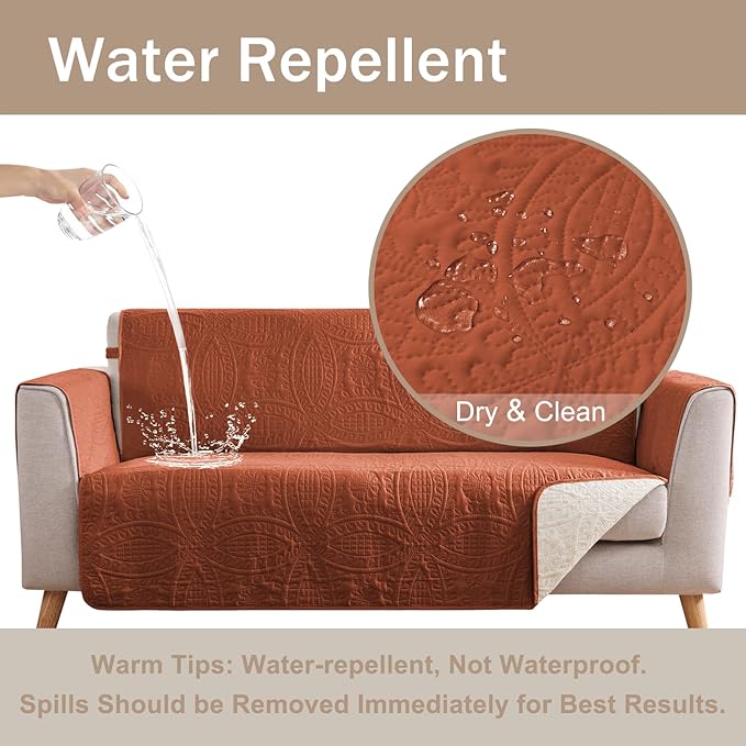 Orange Loveseat Covers for 2 Cushion Couch, Water-Repellent Sofa Slipcover for Love Seat, Machine Washable Quilted Couch Covers, Pet Friendly Sofa Cover (Loveseat 56", Burnt Orange)