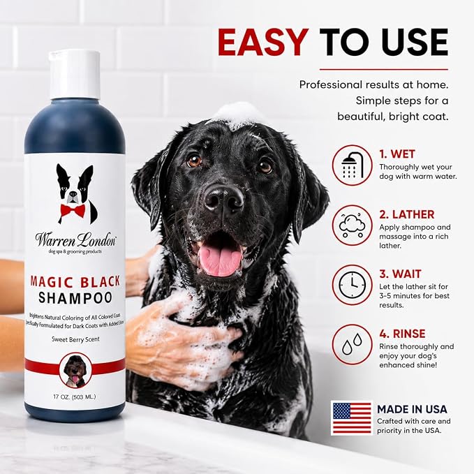 Warren London Magic Black Dog Shampoo – Brightening Shampoo for Dark Coats, Berry Scent, Puppy & Cat Safe, Made in USA, 17 oz