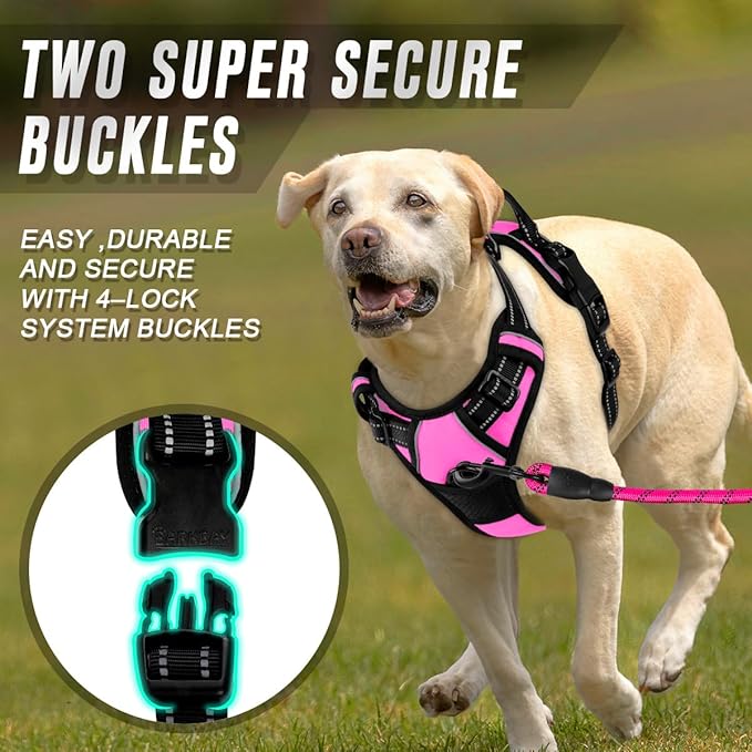 BARKBAY No Pull Dog Harness Front Clip Heavy Duty Reflective Easy Control Handle for Large Dog Walking(Pink,XL)