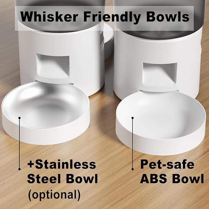 Dual Automatic Cat Feeder 2 Cats, 4.2L Dry Food Auto Dispenser with Double Stainless Steel Bowls,Dual Power Supply,Programmable Portion Control,10s Voice Recorder (Transparent White)