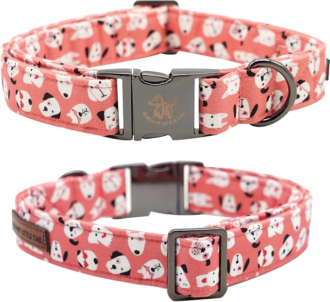 Elegant Little Tail Pink Heart Print Dog Collar - Adjustable Bowtie Collar for X-Small Dogs