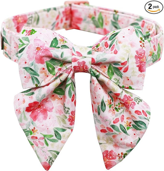 Lionet Paws Dog Collar with Bow Tie - Soft Comfortable Adjustable Collars with Metal Buckle for Medium Dogs, Neck 13.5-22 Inches