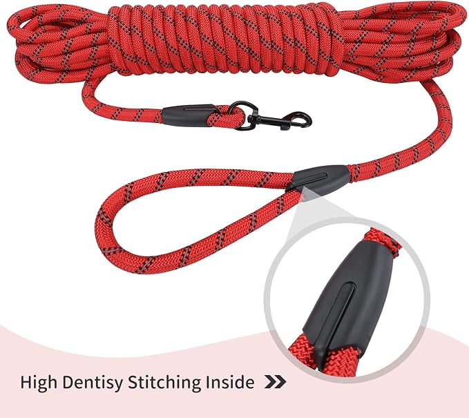 Long Dog Leash for Training 30Ft-Reflective Nylon Rope with Swivel Hook-Recall Agility Lead for Large Small Medium Dogs Outside Walking Hiking-Red