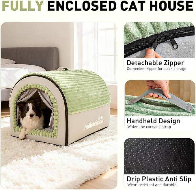 Dog House Indoor, Dog Beds with Privacy Door, Washable Pet Bed Tent, Warm Soft Dog Bed Cave,for Small Medium Extra Large Dogs (Brown, L)