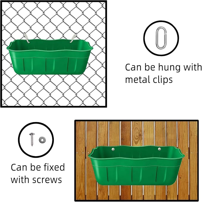 Chicken Feeder Waterer,Hanging Goat Feeders,Feed Trough 3.5 Quart 2 Pack,Hanging Fence Feed Trough for Poultry Livestock,Green