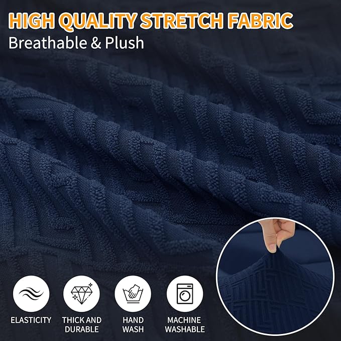 XINEAGE Couch Cushion Covers Seat Cushion Cover Thick Stretch Sofa Slipcovers 2 Piece Individual Couch Covers with Elastic Bottom(2 Seat Cushion/Backrest,Navy Blue)