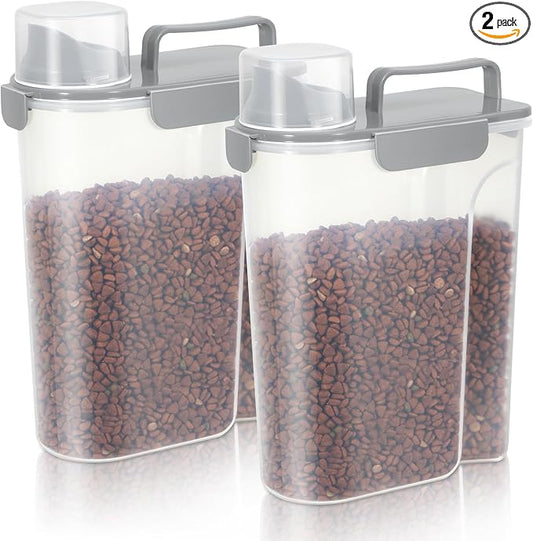 LEAWALK 5Lbs Airtight Cat Dog Food Storage Container With Upgraded Large Nozzle, BPA-Free Pet Food Storage Containers For Rice, Grain, Pet Food, Flour Dog Treat Storage-2Pack Grey