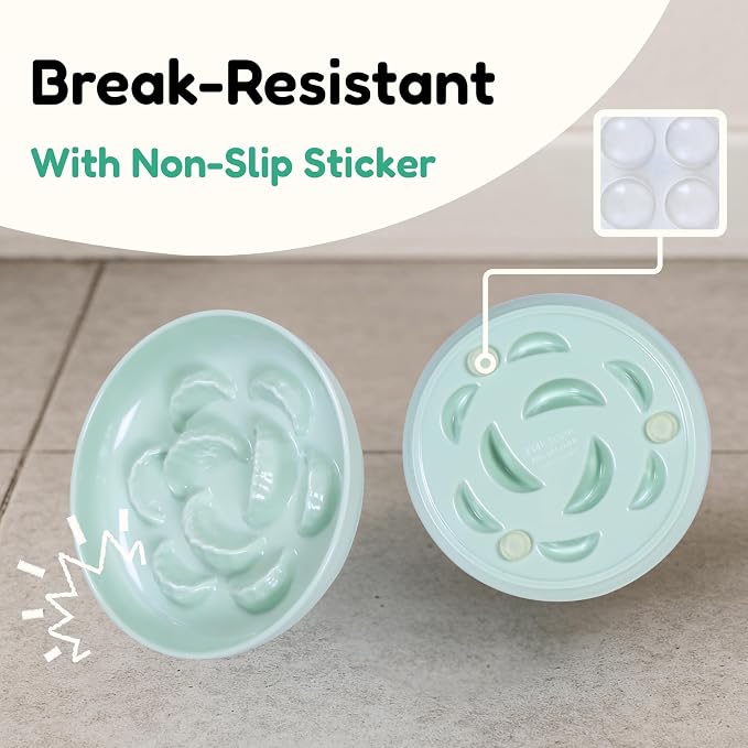 Unbreakable Slow Feeder Bowl for Cats and Small Dogs- Cat Plates for Wet & Dry Food- Melamine Puzzle Cat Bowl for Slow Eating- Whisker Friendly & Dishwasher Safe & Non Slip Design -(Green,6.3'W*1.5H')