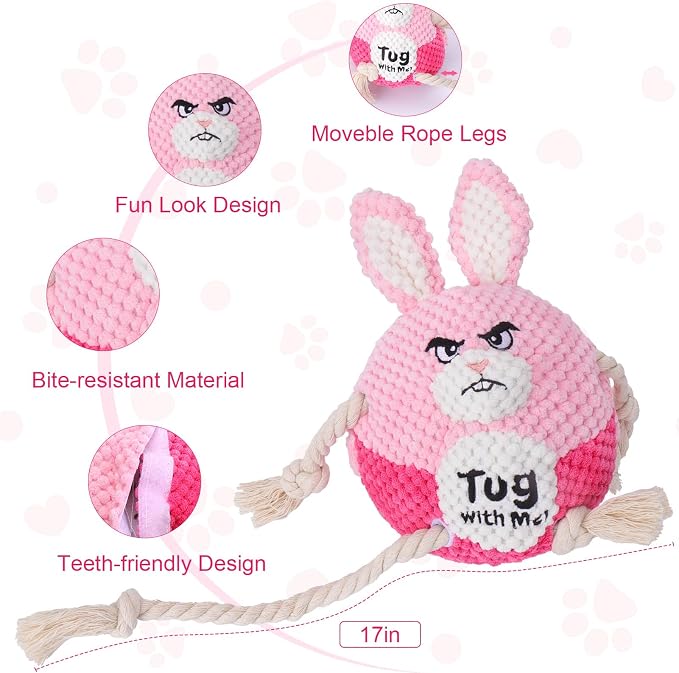 BABORUI Interactive Dog Toys, Easter Squeaky Dog Rope Toys with Recording and Music Modes, Dogs Tug Toy for Small/Medium/Large Dogs to Keep Them Busy (Pink Bunny)