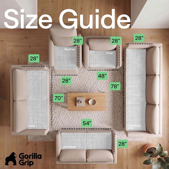 GORILLA GRIP Slip and Leak Resistant Plush Quilted Oversized Sofa Cushion Cover Blanket, Soft Couch Covers for Sofa Dogs, Machine Washable Furniture Protector Pet Friendly Couches, White, 78x28 Inches