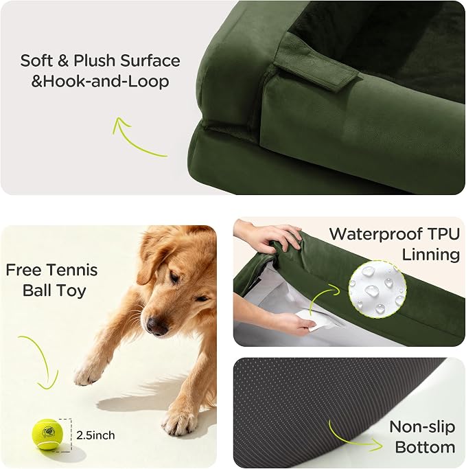 Extra Large Dog Bed - Washable Orthopedic Huge Pet Bed for Big Dogs Waterproof Cover Pet Couch Soft with Memory Foam with Bolster, 48 x 30