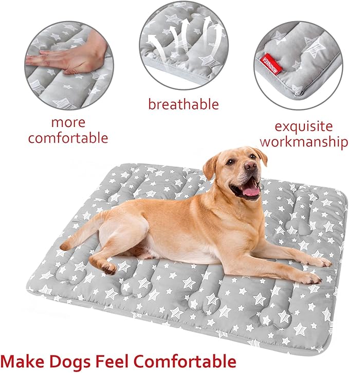 Dog Crate Mat (36" X 23") 2 Pack, Soft Dog Bed Mat with Cute Stars, Personalized Crate Pad, Anti-Slip Bottom, Machine Washable Kennel Pad, Grey