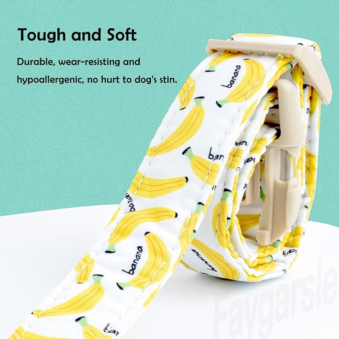 Faygarsle Cute Banana Print Dog Collar Spring Summer Design for Small Medium Large Dogs White and Yellow M