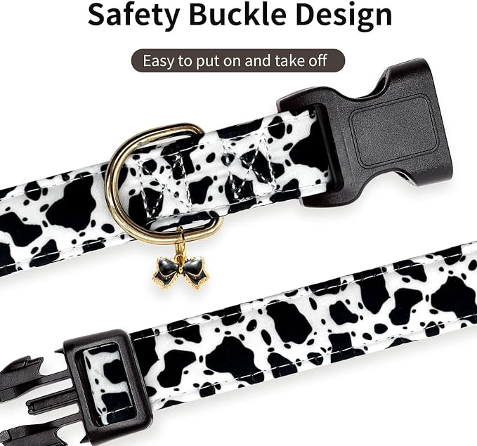 Cotton Dog Collar,Soft and Cute Puppy Collars with Crow Patterned Design for Girl Female Boy Dogs,Adjustable Buckle Pet Collar for Small Medium Large Dogs (Cow Print, S)