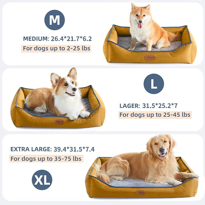 Tidore Orthopedic Dog Beds for Medium Dogs, Durable Egg Crate Foam Sofa Dog Bed wit Washable Removable Cover,Waterproof Lining,Pet Bed for Large Dogs (Mustard Yellow, 31.5" L x 25.2" W x 7" Th)