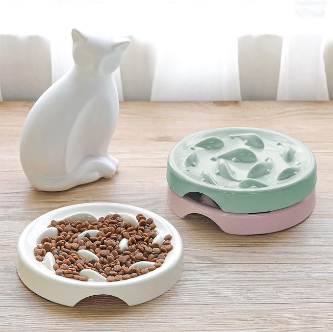 Slow Feeder Bowl for Cats and Small Dogs,Cilkus Fish Pool Design, Fun Interactive Bloat Stop Puzzle Feeder Bowl Healthy Eating Diet Made of Melamine Food Grade Material Dishwasher Safe (Pink)