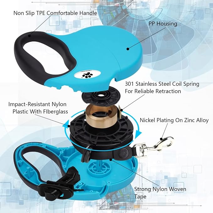 13ft Retractable Dog Leash for Small Breed Dogs up to 22 lbs with a Detachable Chew Proof Extender Wire Ropes (Blue S)