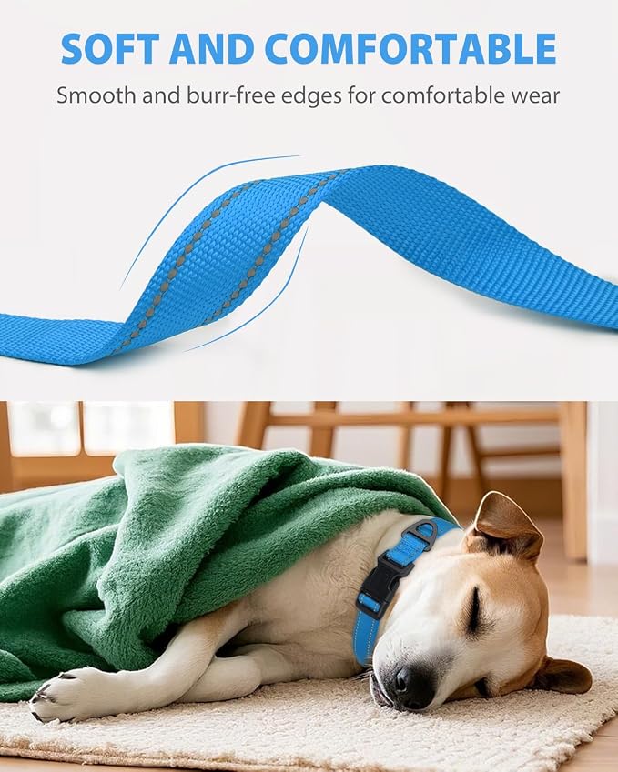 Joytale Extra Large Dog Collar, Wide Double-Sided Reflective Nylon Collar for Night Safety, Adjustable Quick-Release for Gentle Giants, Sky Blue, XL (1 1/4" Width)