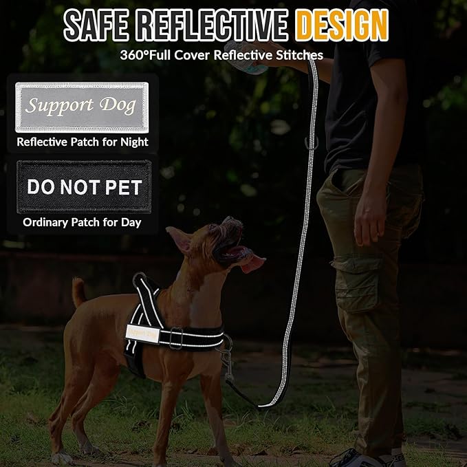 Lukovee No Pull Dog Harness and Leash Set - Adjustable Soft Padded Vest with Front Clip for Easy Control, Reflective Durable Harness for Safe Daily Training Walking for Medium Large Dogs (XL, Black)