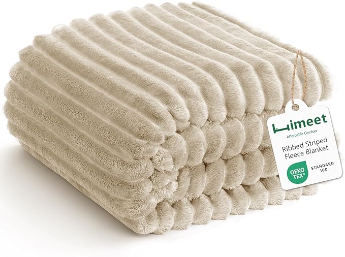 HIMEET Fleece Linen King Size Blanket for Bed - 300GSM Ribbed Soft Cozy Bedding Blanket, House Warming Gifts New Home, Luxury Bedroom Decor Throws, 108x90 Inches