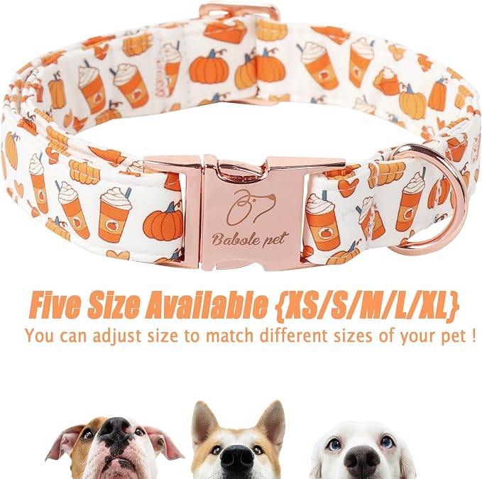 Fall Dog Collar for Large Dogs - Fall Holiday Pumpkin Latte Printed Dog Collars, Adjustable Heavy Duty Pet Thanksgiving Collar with Metal Buckle L