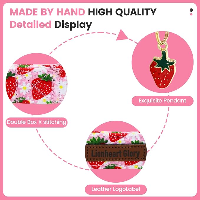 Lionheart glory Dog Collar - Cute Dog Collars Adjustable Soft Dogs Collar Strawberry Flowers Pattern Pet Collars for Small Dogs Male Female Spring Holiday